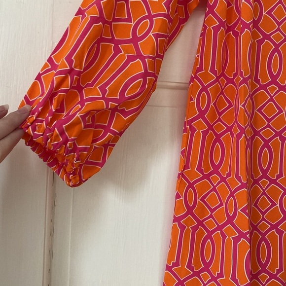 Mudpie Reese Tunic in Lattice Print Bright Orange Pink Blouse NEW Size Small - Picture 4 of 11